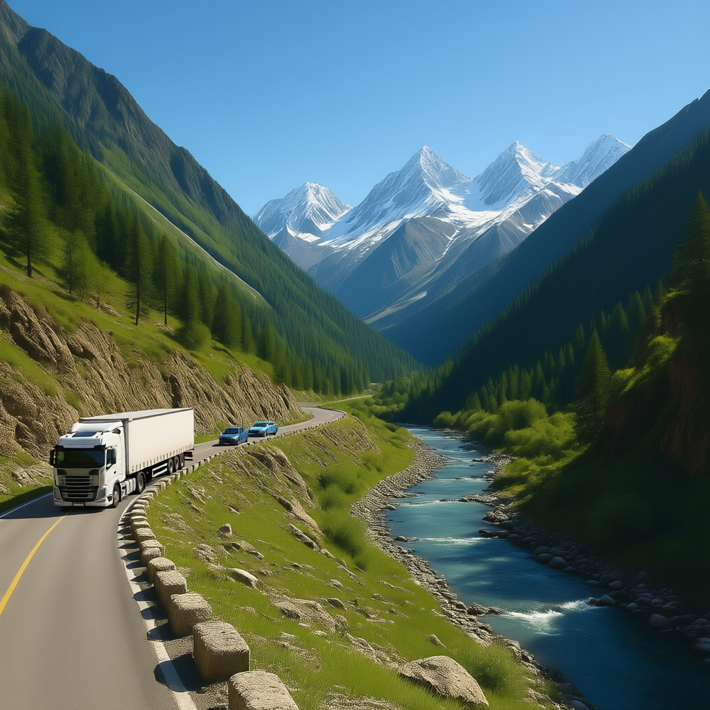 Горная дорога в Грузии с автомобилем